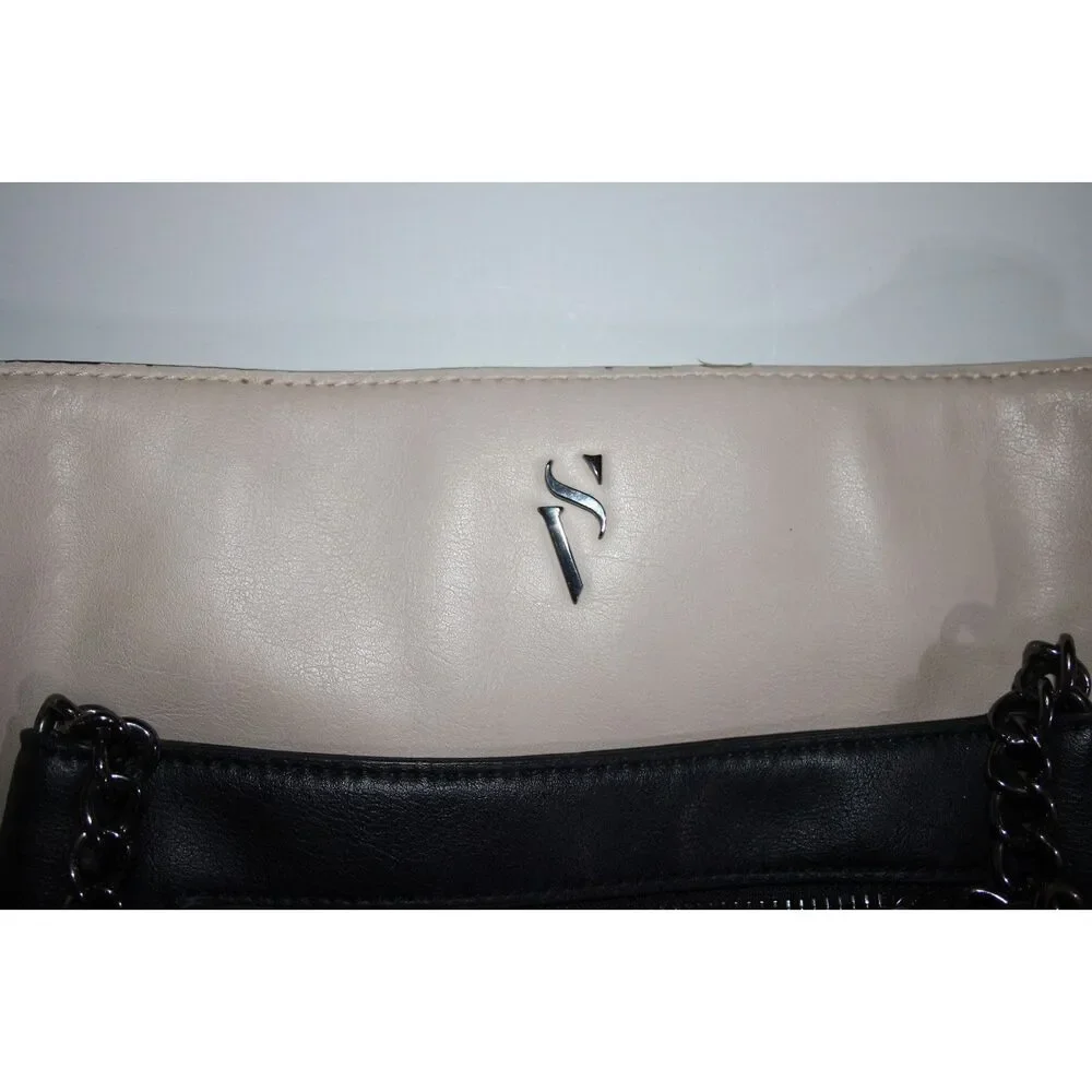 Simply Vera Vera Wang Black Tan Colorblock Tote Bag Chain Strap Zip